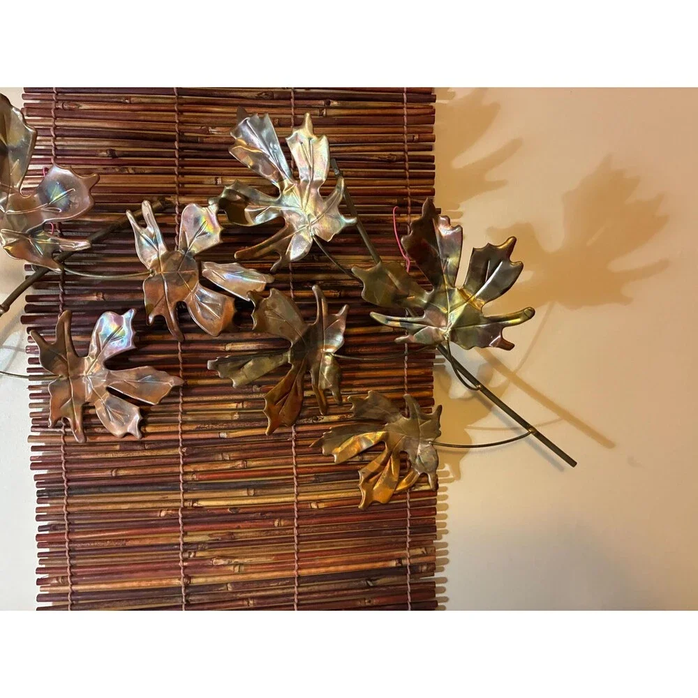 Vintage Metal Leaf Wall Art - Copper & Brass - Brutalist Autumn Decor (Set of 2)